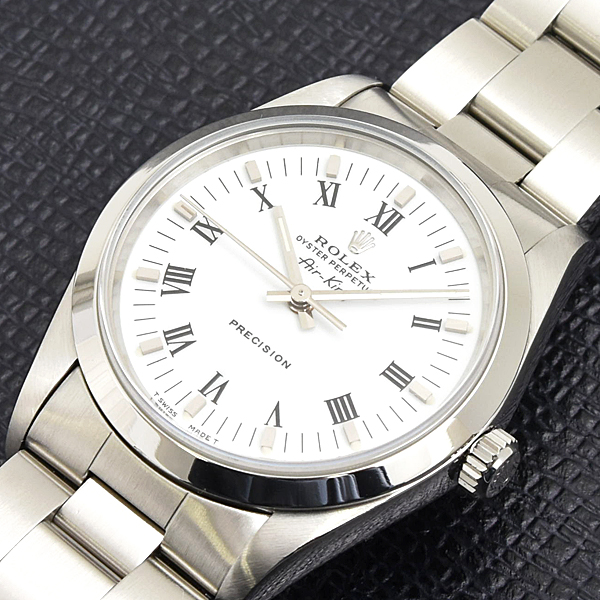 ロレックス 時計 メンズ エアキング ホワイトスモールローマ文字盤 自動巻き U番 ステンレス ROLEX 14000 SS 中古