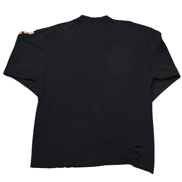 バレンシアガ メンズ レディース クラッシュロゴ ロングTシャツ 長袖 ダメージ加工 Lサイズ ブラック オレンジ BALENCIAGA 681046 中古