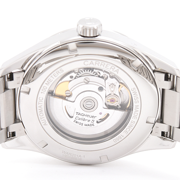 タグホイヤー 時計 メンズ カレラ キャリバー5 自動巻き 裏スケ ブラック文字盤 ステンレス SS TAG Heuer WAR201A-1 中古