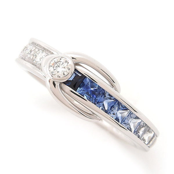 ジュネ 指輪 レディース サファイア ダイヤ リング 12号 S0.60ct D0.15ct ホワイトゴールド Jeunet 750WG 中古