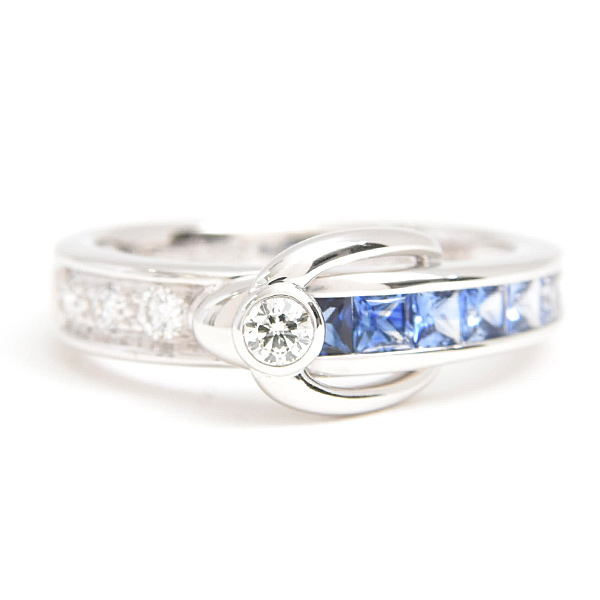 ジュネ 指輪 レディース サファイア ダイヤ リング 12号 S0.60ct D0.15ct ホワイトゴールド Jeunet 750WG 中古