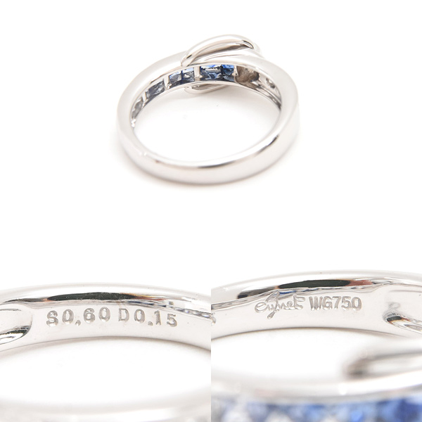 ジュネ 指輪 レディース サファイア ダイヤ リング 12号 S0.60ct D0.15ct ホワイトゴールド Jeunet 750WG 中古