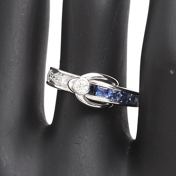ジュネ 指輪 レディース サファイア ダイヤ リング 12号 S0.60ct D0.15ct ホワイトゴールド Jeunet 750WG 中古