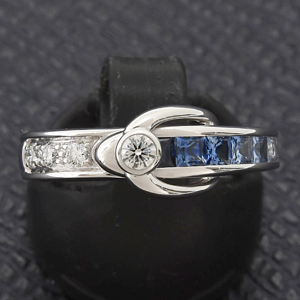 ジュネ 指輪 レディース サファイア ダイヤ リング 12号 S0.60ct D0.15ct ホワイトゴールド Jeunet 750WG 中古