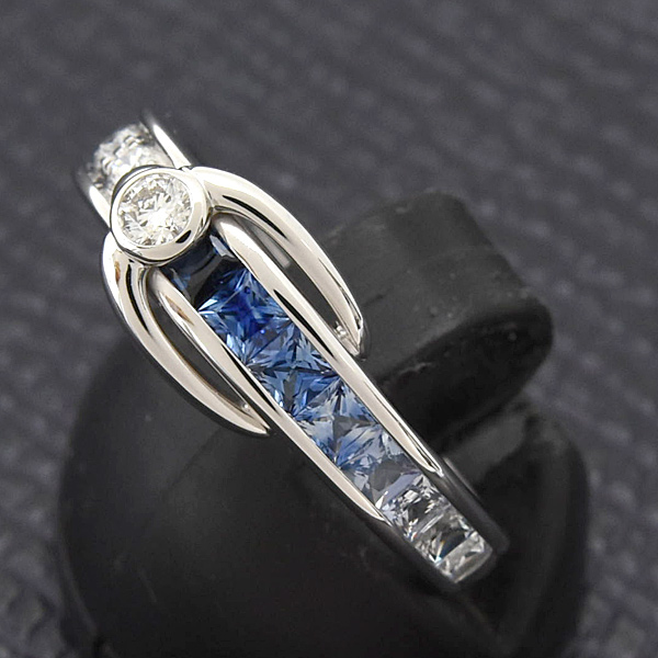 ジュネ 指輪 レディース サファイア ダイヤ リング 12号 S0.60ct D0.15ct ホワイトゴールド Jeunet 750WG 中古