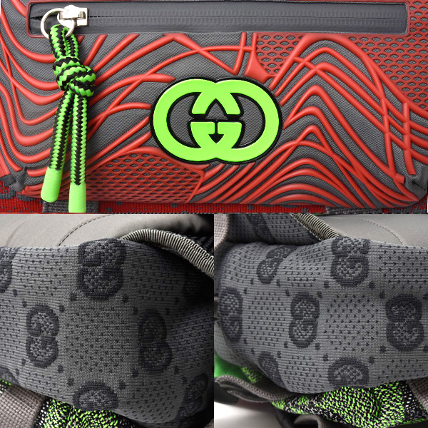 グッチ バッグ メンズ スモール バックパック GGナイロン ベルトバッグ グレー×レッド×グリーン GUCCI 752100 中古