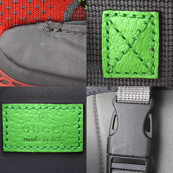 グッチ バッグ メンズ スモール バックパック GGナイロン ベルトバッグ グレー×レッド×グリーン GUCCI 752100 中古
