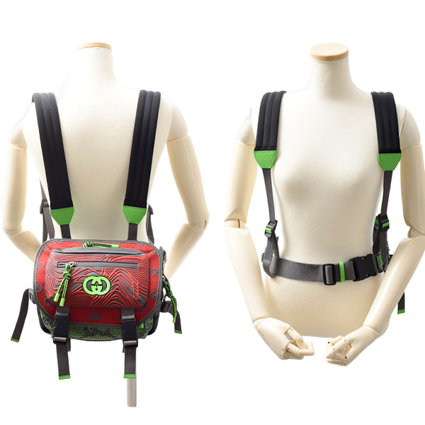 グッチ バッグ メンズ スモール バックパック GGナイロン ベルトバッグ グレー×レッド×グリーン GUCCI 752100 中古