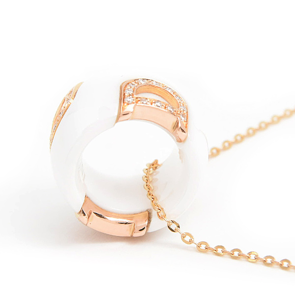 ダミアーニ ネックレス レディース メンズ Dアイコン ダイヤ ペンダント ホワイトセラミック ピンクゴールド DAMIANI K18PG×CE 中古
