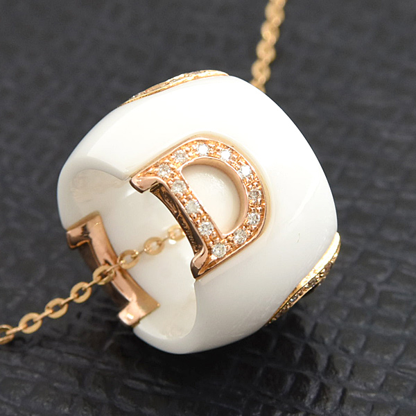 ダミアーニ ネックレス レディース メンズ Dアイコン ダイヤ ペンダント ホワイトセラミック ピンクゴールド DAMIANI K18PG×CE 中古