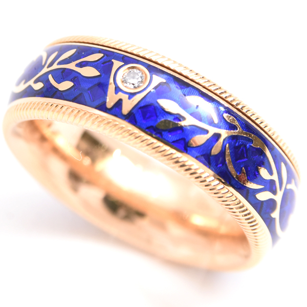 ウェレンドルフ 指輪 レディース フォーゲットミーノット エマイユ 1Pダイヤ リング 52号 イエローゴールド Wellendorff 750YG 中古