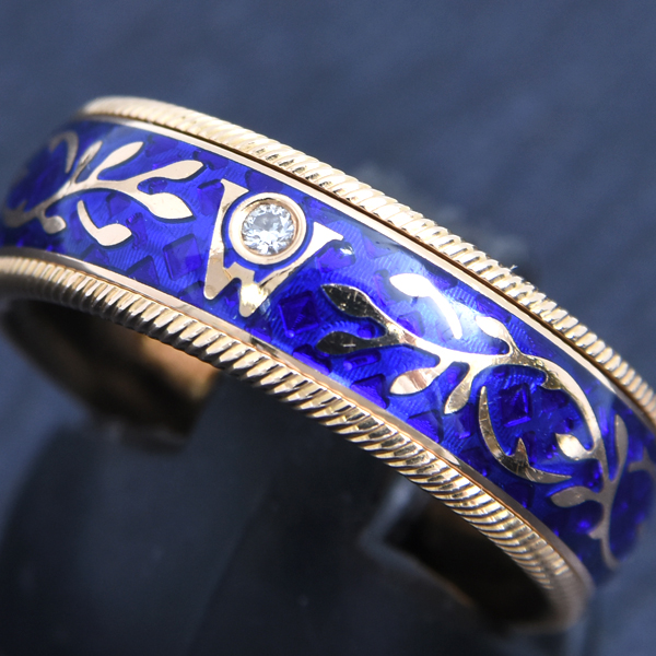 ウェレンドルフ 指輪 レディース フォーゲットミーノット エマイユ 1Pダイヤ リング 52号 イエローゴールド Wellendorff 750YG 中古