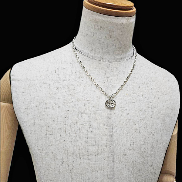 グッチ ネックレス メンズ レディース インターロッキングG チェーンネックレス スターリングシルバー GUCCI 295710 J8400 8106 Ag925 中古