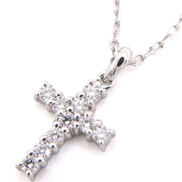 ミキモト ネックレス レディース クロスモチーフ ダイヤ ネックレス D0.22ct ホワイトゴールド K18WG MIKIMOTO 中古