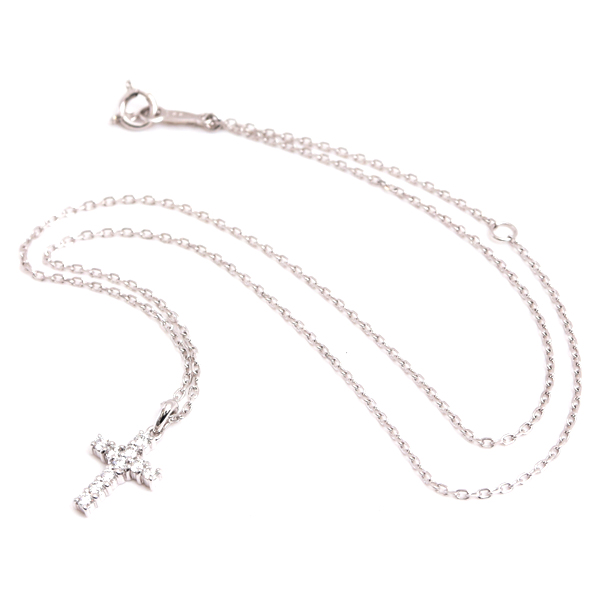 ミキモト ネックレス レディース クロスモチーフ ダイヤ ネックレス D0.22ct ホワイトゴールド K18WG MIKIMOTO 中古