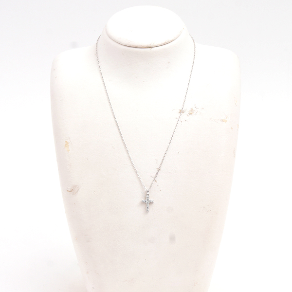 ミキモト ネックレス レディース クロスモチーフ ダイヤ ネックレス D0.22ct ホワイトゴールド K18WG MIKIMOTO 中古