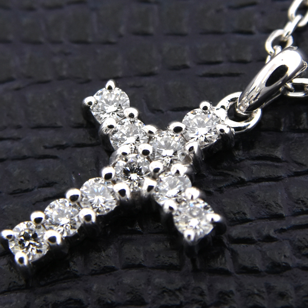 ミキモト ネックレス レディース クロスモチーフ ダイヤ ネックレス D0.22ct ホワイトゴールド K18WG MIKIMOTO 中古