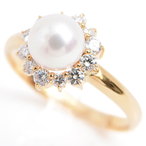 ニナリッチ 指輪 レディース パール×ダイヤ リング 11号 6.3mm珠 イエローゴールド NINA RICCI K18 中古