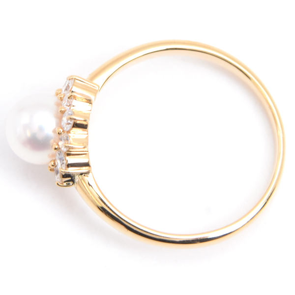 ニナリッチ 指輪 レディース パール×ダイヤ リング 11号 6.3mm珠 イエローゴールド NINA RICCI K18 中古