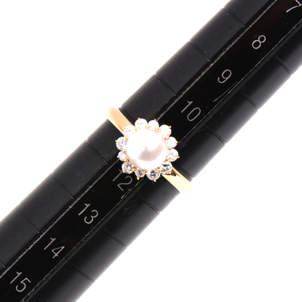 ニナリッチ 指輪 レディース パール×ダイヤ リング 11号 6.3mm珠 イエローゴールド NINA RICCI K18 中古