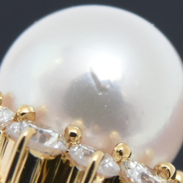 ニナリッチ 指輪 レディース パール×ダイヤ リング 11号 6.3mm珠 イエローゴールド NINA RICCI K18 中古