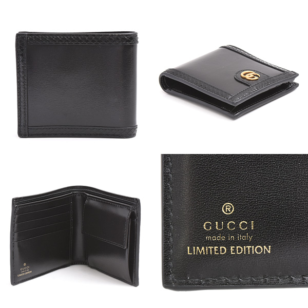 グッチ 財布 メンズ ダブルG 二つ折り財布 GG リミテッドエディション エキゾチック パイソン レザー ブラック 597609 GUCCI 中古