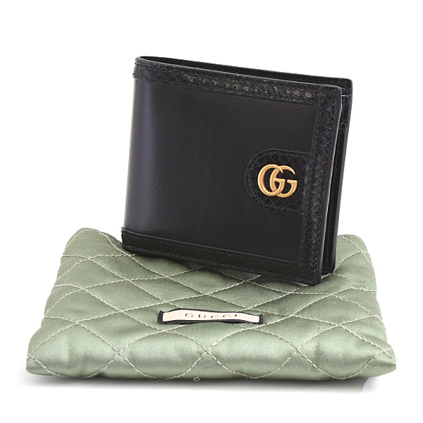 グッチ 財布 メンズ ダブルG 二つ折り財布 GG リミテッドエディション エキゾチック パイソン レザー ブラック 597609 GUCCI 中古