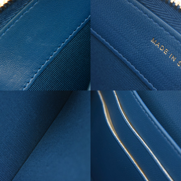 シャネル 財布 レディース シェブロン ラウンドファスナー長財布 Vステッチ ラムスキン ブルー CHANEL 中古