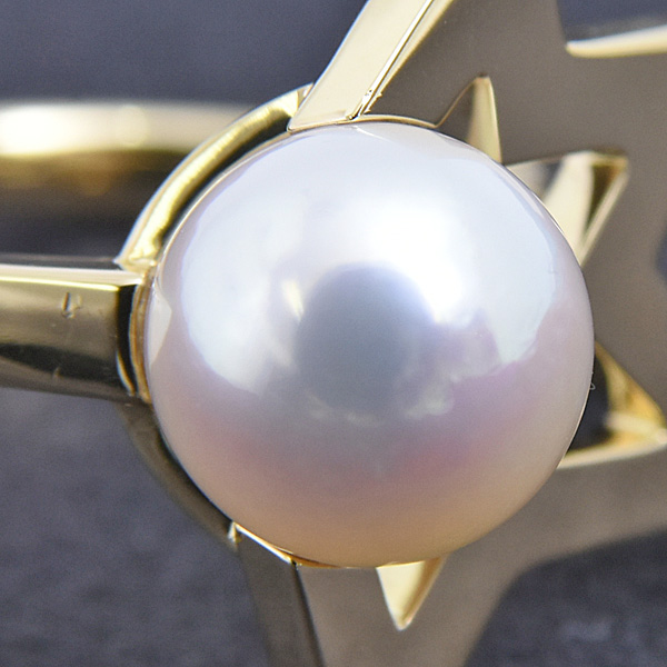 タサキ 指輪 レディース コメット プラス リング 実測10号 イエローゴールド パール 7.8mm珠 真珠 TASAKI 田崎 R-4831-18K 750YG K18 中古