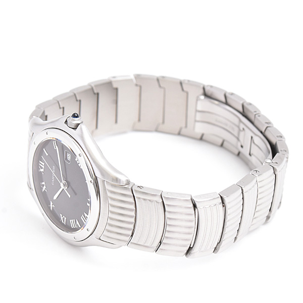 カルティエ 時計 パンテール クーガー ゴドロン LM ブラック文字盤 電池式 メンズ レディース ステンレス Cartier W35016F8 中古