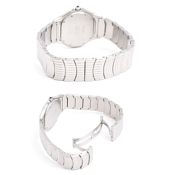 カルティエ 時計 パンテール クーガー ゴドロン LM ブラック文字盤 電池式 メンズ レディース ステンレス Cartier W35016F8 中古