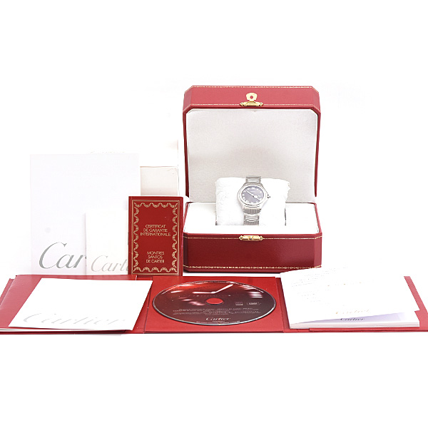 カルティエ 時計 パンテール クーガー ゴドロン LM ブラック文字盤 電池式 メンズ レディース ステンレス Cartier W35016F8 中古