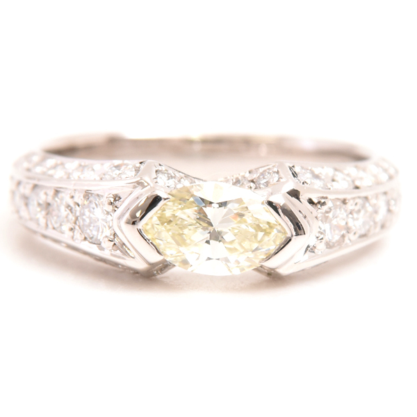 ダイヤモンド PT900 マーキスカット イエローダイヤモンド リング D0.684ct 0.56ct 10号 プラチナ ノンブランド PT900 中古