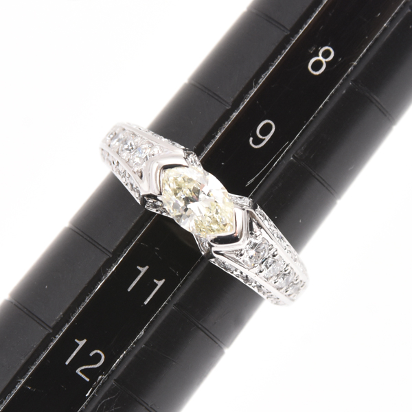 ダイヤモンド PT900 マーキスカット イエローダイヤモンド リング D0.684ct 0.56ct 10号 プラチナ ノンブランド PT900 中古