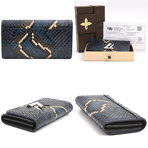 ルイヴィトン 財布 レディース エキゾチック ポルトフォイユ ツイスト パイソン ブルー系 ロングウォレット 蛇革 Louis Vuitton 中古