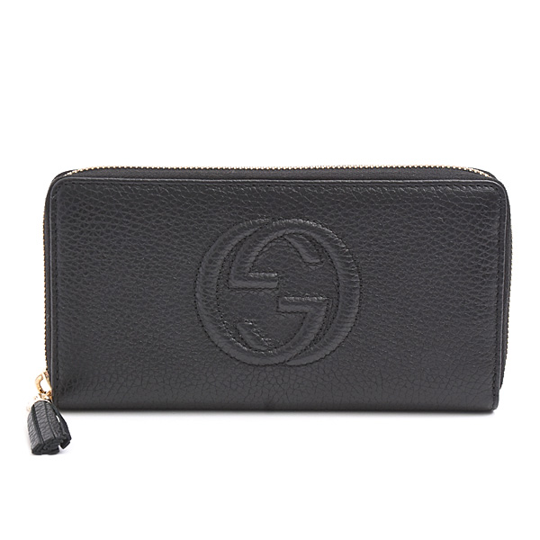 グッチ 財布 レディース ソーホー インターロッキングG ラウンドファスナー長財布 タッセル カーフ ブラック GUCCI 598187 中古