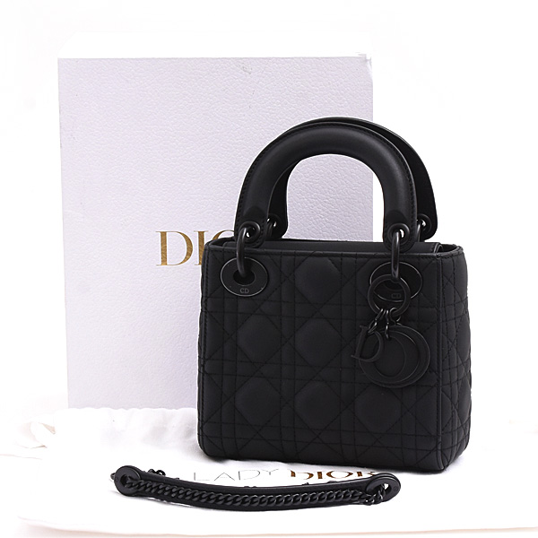 クリスチャンディオール バッグ レディース レディディオール ミニ カナージュ ブラック ウルトラマット カーフスキン Christian Dior M0505SLOI 中古