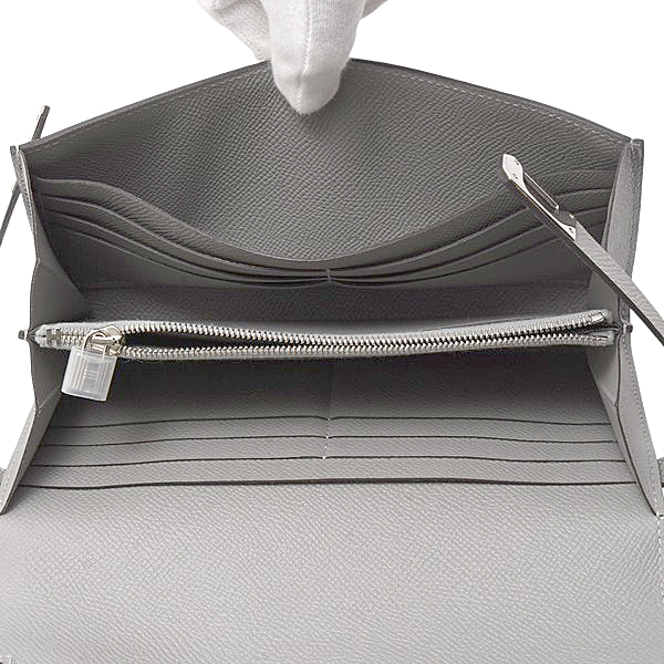 エルメス 財布 レディース ケリーウォレット 長財布 ヴォーエプソン グレー系カラー X刻(2016年) HERMES 中古