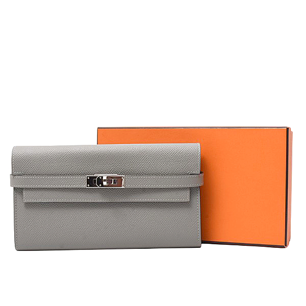 エルメス 財布 レディース ケリーウォレット 長財布 ヴォーエプソン グレー系カラー X刻(2016年) HERMES 中古