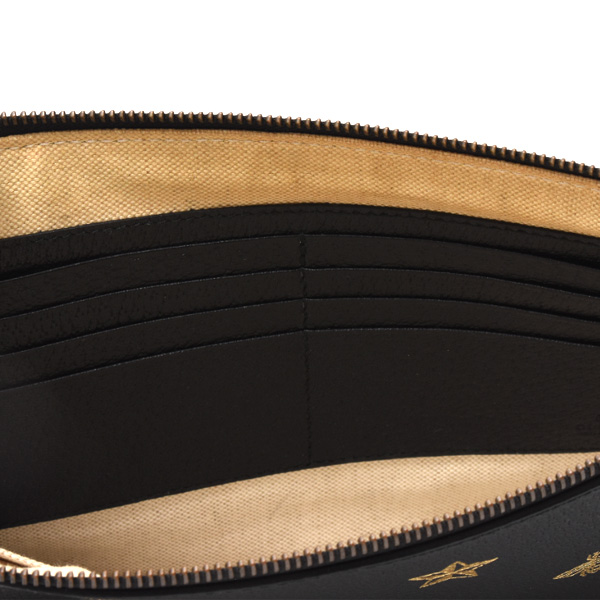 グッチ GUCCI ビースター クラッチバッグ セカンドバッグ ブラック ゴールド レザー 495066 中古