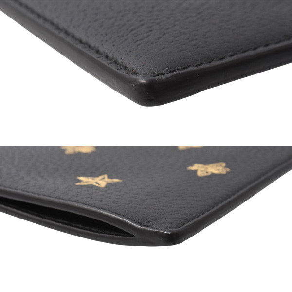 グッチ GUCCI ビースター クラッチバッグ セカンドバッグ ブラック ゴールド レザー 495066 中古