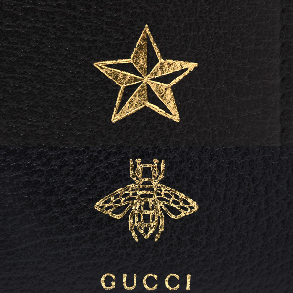 グッチ GUCCI ビースター クラッチバッグ セカンドバッグ ブラック ゴールド レザー 495066 中古