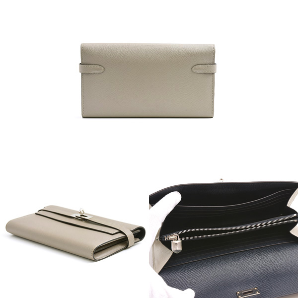 エルメス 財布 レディース ケリーウォレット ロング 長財布 C刻印 グリアスファルト グレー系 ヴォーエプソン HERMES 中古