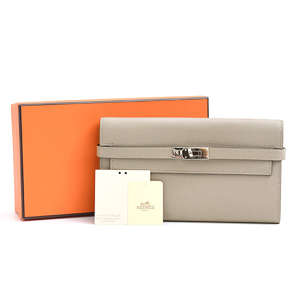 エルメス 財布 レディース ケリーウォレット ロング 長財布 C刻印 グリアスファルト グレー系 ヴォーエプソン HERMES 中古