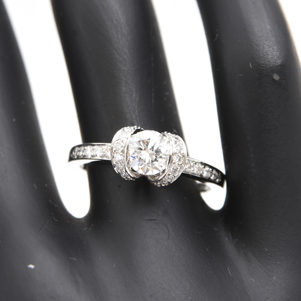 ティファニー リング レディース リボン モチーフ ダイヤ リング 0.6ct程度 15号強 プラチナ TIFFAN PT950 中古