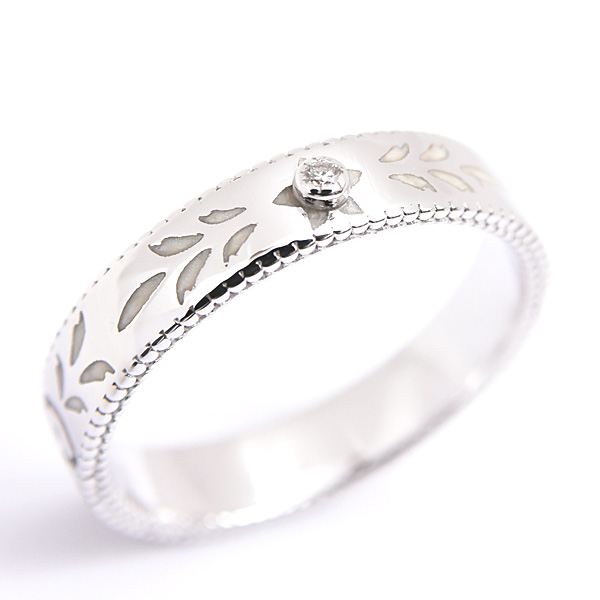 グッチ 指輪 レディース ブルームス アイコンリング 1Pダイヤ 刻印サイズ13 実測13号弱 ホワイトゴールド エナメル GG 750WG GUCCI 中古