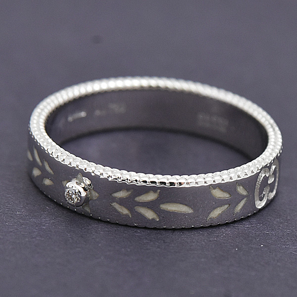 グッチ 指輪 レディース ブルームス アイコンリング 1Pダイヤ 刻印サイズ13 実測13号弱 ホワイトゴールド エナメル GG 750WG GUCCI 中古