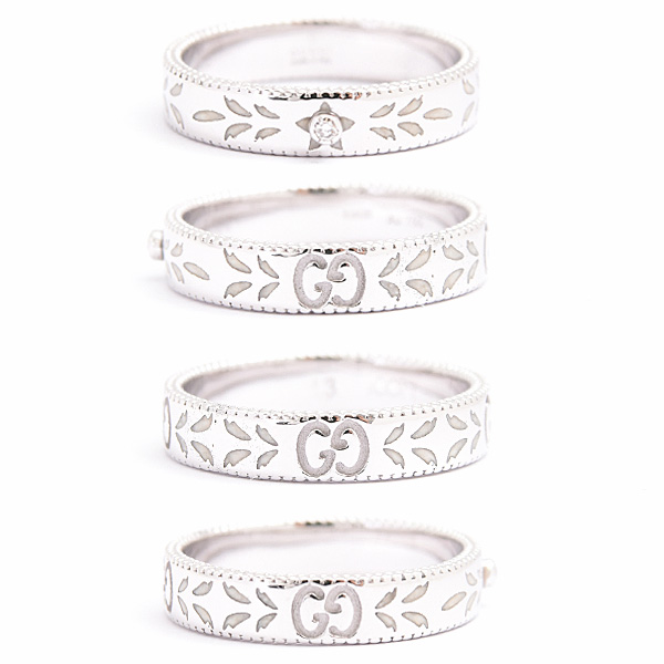 グッチ 指輪 レディース ブルームス アイコンリング 1Pダイヤ 刻印サイズ13 実測13号弱 ホワイトゴールド エナメル GG 750WG GUCCI 中古