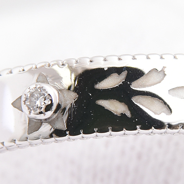 グッチ 指輪 レディース ブルームス アイコンリング 1Pダイヤ 刻印サイズ13 実測13号弱 ホワイトゴールド エナメル GG 750WG GUCCI 中古