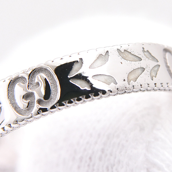 グッチ 指輪 レディース ブルームス アイコンリング 1Pダイヤ 刻印サイズ13 実測13号弱 ホワイトゴールド エナメル GG 750WG GUCCI 中古